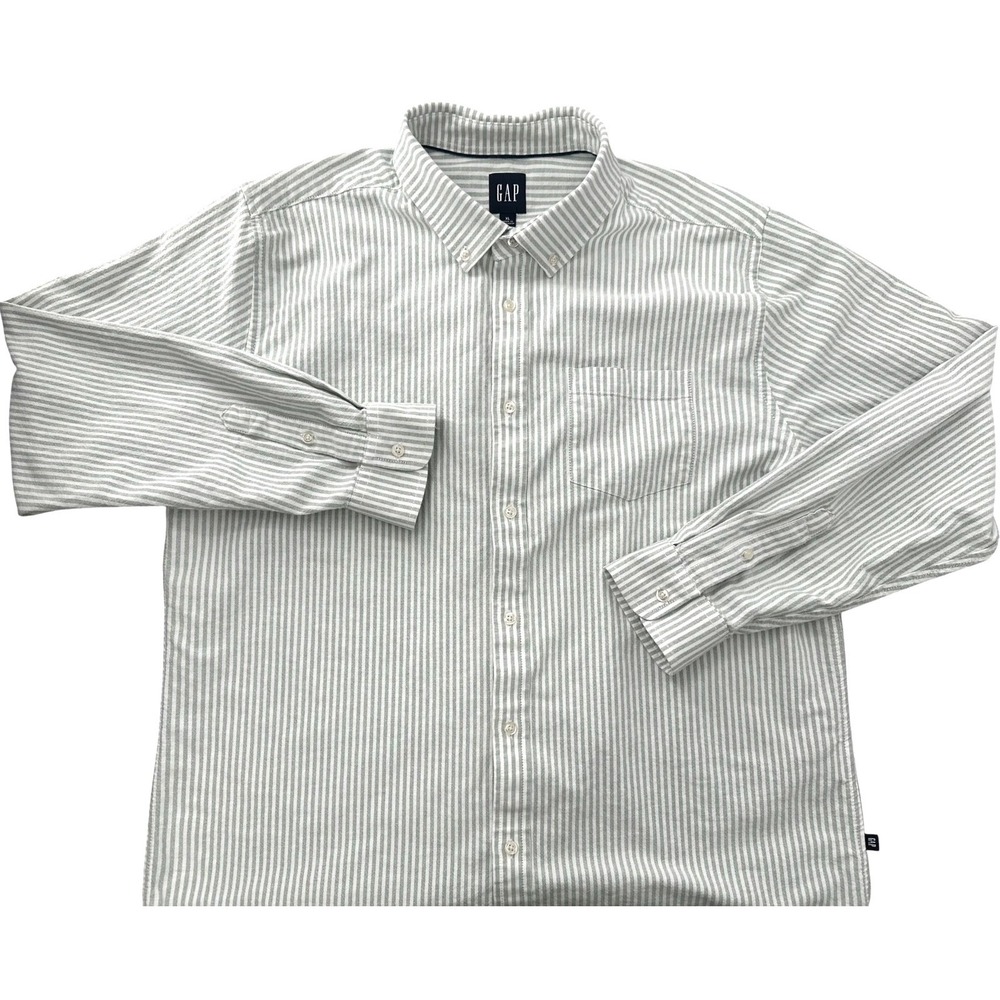 GAP Button Down Shirt Sage Green Stripe Cotton Oxford Long Sleeve Men's XL